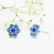 Blue Crystal Flower Stud Earrings - Earrings Ireland