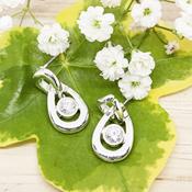 Gold / Silver Looped Earrings with Crystal Insert - Silver image