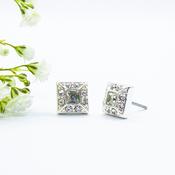 Square Cubic Zirconia Encrusted Earrings for Sensitive Ears image