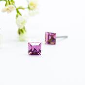 Square Amethyst Stud Earrings - Earsense - Earrings for sensitive ears