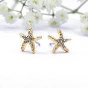Gold Encrusted Starfish Stud Earrings | Nickel Free Earrings Ireland | Earsense - Earrings for sensitive ears image