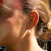 Hypoallergenic Gold Wire Bow With Pearl Drop Earrings image