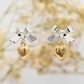 Two Toned Bow Drop Earrings With Heart | Nickel Free Earrings Ireland | Earsense - Earrings for sensitive ears image