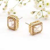 Gold Rectangle CZ Encrusted Stud Earrings image