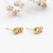 Round And Square Gold Cubic Zirconia Studs