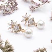Gold CZ Drop Pearl Earrings | Nickel Free Earrings Ireland | Earsense - Earrings for sensitive ears image