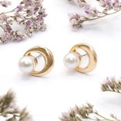 Gold Half Moon Pearl Earrings for Sensitive Ears image