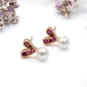 Pink Heart Stud Earrings With Pearl | Nickel Free Earrings Ireland | Earsense - Earrings for sensitive ears image