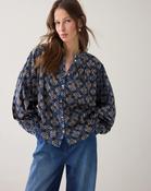 Summum Block Print Blouse With Bat Sleeves - Blue - 40 image