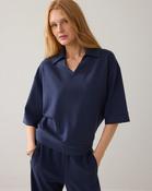 Summum Pinstripe Polo Shirt In Soft Scuba Fabric - Mid Night Blue - l