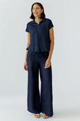 Oui Linen Trousers - Dark Blue - 40