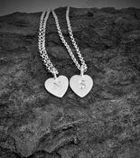 Sterling Silver Frosted Heart With Stamped Initial Pendant image