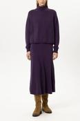Luisa Cerano Pleated Skirt with Satin Waistband in Plum