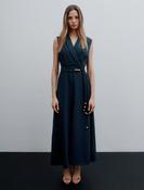 Marella Sleeveless Envers Satin Dress in Peacock Blue image
