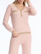 Leo &amp; Ugo Check Button Cardigan in Pink/Gold
