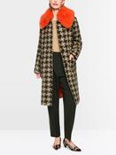 MarcCain Houndstooth Coat with Faux Fur Collar in Tan image