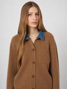 Repeat Cashmere-Wool Cardigan with Denim Collar