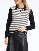 Leo &amp; Ugo Long-Sleeve Polo Top in Black/White image