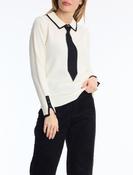 Leo &amp; Ugo Mock-Tie Polo Sweater in OffWhite/Black