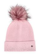 MarcCain Hat with Faux Fur Pom-Pom and Sequins in Chalk Pink image