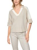 MarcCain 2-Tone V-Neck Sweater in Beige/White