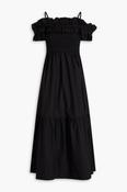 Cold-shoulder shirred poplin midi