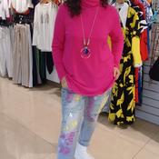 Fuchsia Sweater with Necklace Detail image