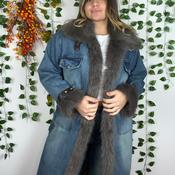 Denim Coat with Gray Faux Fur Trim
