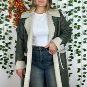 Olive green faux shearling Trim Coat
