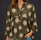 Green blouse with white details