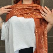 Orange Scarf with Gold Geometric Pattern
