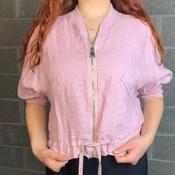 Pink Linen Bomber Cardigan