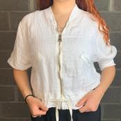 White Linen Bomber Cardigan