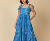 Handprint Dream Capri dress long with tie straps blue multi image