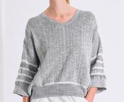 Transit 14492  grey white melange knit jumper with fringe details image