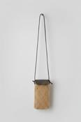 CATARZI NATURAL BRAIDED STRAW PHONE HOLDER WITH LEATHER FLAP
