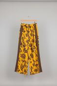FOR RESTLESS SLEEPERS ASTERIA TROUSERS IN GOLDEN YELLOW WITH BROWN BOTANICAL LEAVES image