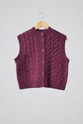 MR MITTENS CABLE BUTTONED VEST | BURGUNDY