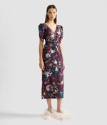 ERDEM TEXTURED SATIN V-NECK MIDI PENCIL DRESS | FONTEYN ROSE BURGUNDY image