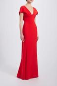 AMSALE ITALIAN STRETCH CREPE V NECK GOWN