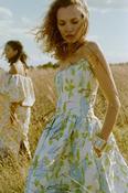 AMSALE FLORAL JACQUARD BUBBLE HEM DRESS