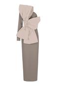 THE 2ND SKIN LONG DRESS WITH ASYMMETRICAL SLEEVES &amp; MAXI BOW image