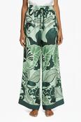FOR RESTLESS SLEEPERS CALLISTO TROUSERS WITH GREEN TROPICAL LEAF PRINT image