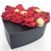 Heart Shaped Silk Flower and Ferrero Rocher Box with Stand
