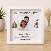 Personalised Our Wedding Day 3D Wooden Photo Frame image