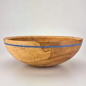 14.5" Beech Bowl-Blue Glass Inlay (ref:c145)