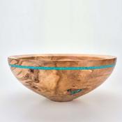 10½" Beech Bowl-Turquoise Glass Inlay (ref:c159)