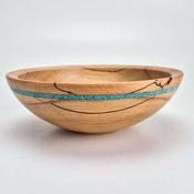 7½" Beech Bowl-Turquoise Glass Inlay (ref:c161) image