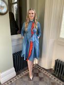Moskada Angela Petrol Blue &amp;amp; Burnt Orange Taffeta Shirt Dress With Frill Detail image