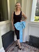 Moskada Fitted Black Dress with Large Sky Blue Taffeta Flower Detail image